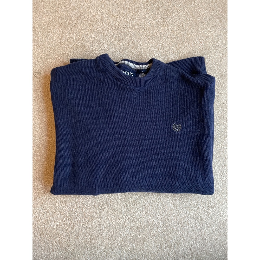 Chaps Navy Blue Crew Neck Sweater Men's Size L Classic Knit‎ Pullover - Picture 2 of 6